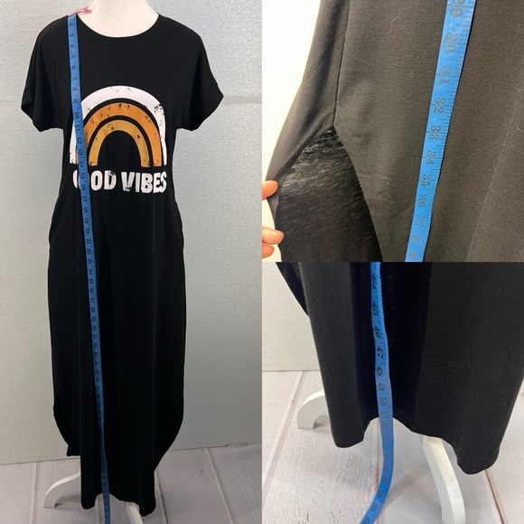 Casual Loose Short Sleeve Long Dress Split Maxi Summer Beach Dress with Pockets - Picture 17 of 17